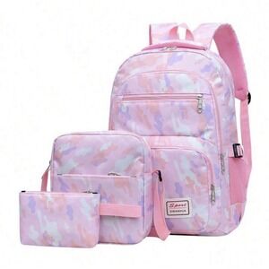Girls Pink Camo Print 3 PC Backpack Set Backpack Cross Body & Pencil Case School